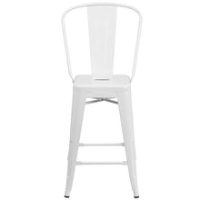 Load image into Gallery viewer, 24" High White Metal Indoor-Outdoor Counter Height Stool with Removable Back