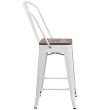 Load image into Gallery viewer, 24" High White Metal Counter Height Stool with Back and Wood Seat