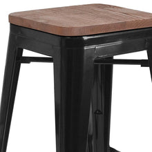 Load image into Gallery viewer, 30" High Backless Black Metal Barstool with Square Wood Seat