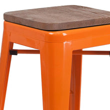 Load image into Gallery viewer, 30" High Backless Orange Metal Barstool with Square Wood Seat