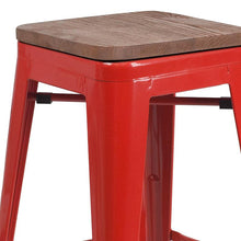 Load image into Gallery viewer, 30" High Backless Red Metal Barstool with Square Wood Seat