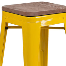 Load image into Gallery viewer, 30" High Backless Yellow Metal Barstool with Square Wood Seat