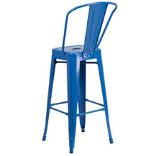 Load image into Gallery viewer, 30" High Blue Metal Indoor-Outdoor Barstool with Removable Back