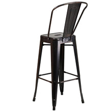 Load image into Gallery viewer, 30" High Black-Antique Gold Metal Indoor-Outdoor Barstool with Removable Back