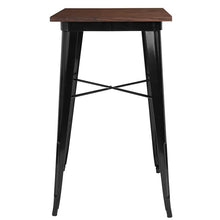 Load image into Gallery viewer, 23.5" Square Black Metal Indoor Bar Height Table with Walnut Rustic Wood Top