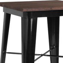 Load image into Gallery viewer, 23.5" Square Black Metal Indoor Bar Height Table with Walnut Rustic Wood Top