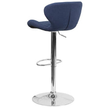 Load image into Gallery viewer, Blue Fabric Adjustable Height Barstool with Curved Back and Chrome Base