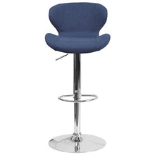 Load image into Gallery viewer, Blue Fabric Adjustable Height Barstool with Curved Back and Chrome Base