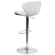 Load image into Gallery viewer, White Vinyl Adjustable Height Barstool with Curved Back and Chrome Base