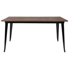 Load image into Gallery viewer, 30.25" x 60" Rectangular Black Metal Indoor Table with Walnut Rustic Wood Top
