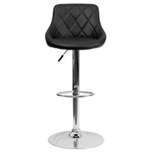 Load image into Gallery viewer, Black Vinyl Bucket Seat Barstool with Diamond Pattern Back and Chrome Base