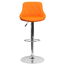 Load image into Gallery viewer, Orange Vinyl Bucket Seat Barstool with Diamond Pattern Back and Chrome Base