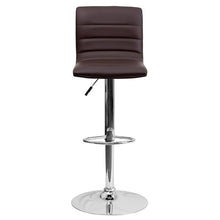 Load image into Gallery viewer, Brown Vinyl Adjustable Bar Stool, Swivel Stool with Chrome Pedestal Base