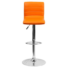 Load image into Gallery viewer, Orange Vinyl Adjustable Bar Stool, Swivel Stool with Chrome Pedestal Base