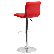 Load image into Gallery viewer, Red Vinyl Adjustable Bar Stool, Swivel Stool with Chrome Pedestal Base