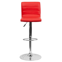 Load image into Gallery viewer, Red Vinyl Adjustable Bar Stool, Swivel Stool with Chrome Pedestal Base