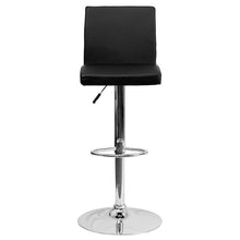 Load image into Gallery viewer, Black Vinyl Adjustable Height Barstool with Panel Back and Chrome Base