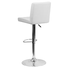 Load image into Gallery viewer, White Vinyl Adjustable Height Barstool with Panel Back and Chrome Base