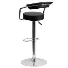 Load image into Gallery viewer, Contemporary Black Vinyl Adjustable Height Barstool with Arms and Chrome Base