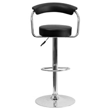 Load image into Gallery viewer, Contemporary Black Vinyl Adjustable Height Barstool with Arms and Chrome Base