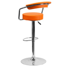 Load image into Gallery viewer, Contemporary Orange Vinyl Adjustable Height Barstool with Arms and Chrome Base