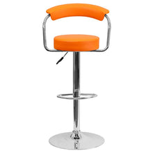 Load image into Gallery viewer, Contemporary Orange Vinyl Adjustable Height Barstool with Arms and Chrome Base