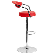Load image into Gallery viewer, Contemporary Red Vinyl Adjustable Height Barstool with Arms and Chrome Base