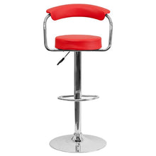 Load image into Gallery viewer, Contemporary Red Vinyl Adjustable Height Barstool with Arms and Chrome Base