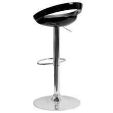 Load image into Gallery viewer, Black Plastic Barstool with Rounded Cutout Back and Chrome Base