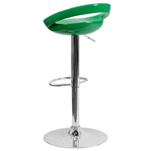 Load image into Gallery viewer, Green Plastic Barstool with Rounded Cutout Back and Chrome Base