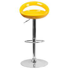 Load image into Gallery viewer, Yellow Plastic Barstool with Rounded Cutout Back and Chrome Base