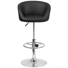 Load image into Gallery viewer, Black Vinyl Adjustable Height Barstool with Barrel Back and Chrome Base