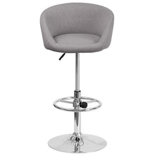 Load image into Gallery viewer, Gray Fabric Adjustable Height Barstool with Barrel Back and Chrome Base