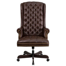 Load image into Gallery viewer, High Back Traditional Fully Tufted Brown Executive Swivel Office Chair with Arms