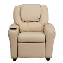 Load image into Gallery viewer, Contemporary Beige Vinyl Kids Recliner with Cup Holder and Headrest