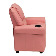 Load image into Gallery viewer, Contemporary Pink Vinyl Kids Recliner with Cup Holder and Headrest