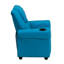 Load image into Gallery viewer, Contemporary Turquoise Vinyl Kids Recliner with Cup Holder and Headrest