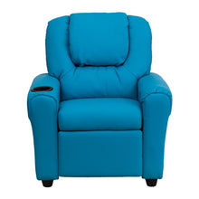 Load image into Gallery viewer, Contemporary Turquoise Vinyl Kids Recliner with Cup Holder and Headrest