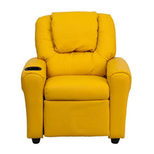 Load image into Gallery viewer, Contemporary Yellow Vinyl Kids Recliner with Cup Holder and Headrest