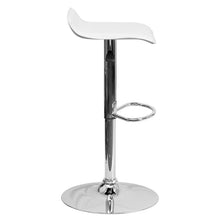 Load image into Gallery viewer, White Vinyl Adjustable Height Barstool with Solid Wave Seat and Chrome Base
