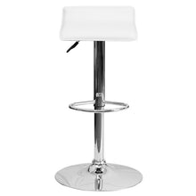 Load image into Gallery viewer, White Vinyl Adjustable Height Barstool with Solid Wave Seat and Chrome Base
