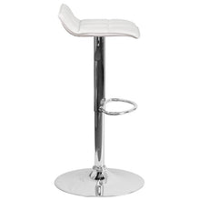 Load image into Gallery viewer, White Vinyl Adjustable Height Barstool with Quilted Wave Seat and Chrome Base