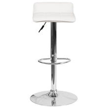Load image into Gallery viewer, White Vinyl Adjustable Height Barstool with Quilted Wave Seat and Chrome Base