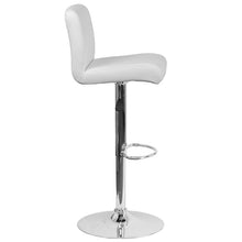 Load image into Gallery viewer, White Vinyl Adjustable Height Barstool with Rolled Seat and Chrome Base