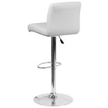 Load image into Gallery viewer, White Vinyl Adjustable Height Barstool with Rolled Seat and Chrome Base