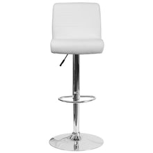 Load image into Gallery viewer, White Vinyl Adjustable Height Barstool with Rolled Seat and Chrome Base