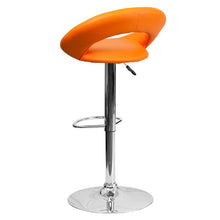 Load image into Gallery viewer, Orange Vinyl Rounded Orbit-Back Adjustable Height Barstool with Chrome Base