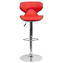 Load image into Gallery viewer, Contemporary Cozy Mid-Back Red Vinyl Adjustable Height Barstool with Chrome Base