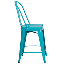 Load image into Gallery viewer, 24" High Crystal Teal-Blue Metal Indoor-Outdoor Counter Height Stool with Back