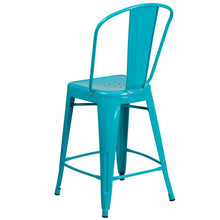 Load image into Gallery viewer, 24" High Crystal Teal-Blue Metal Indoor-Outdoor Counter Height Stool with Back